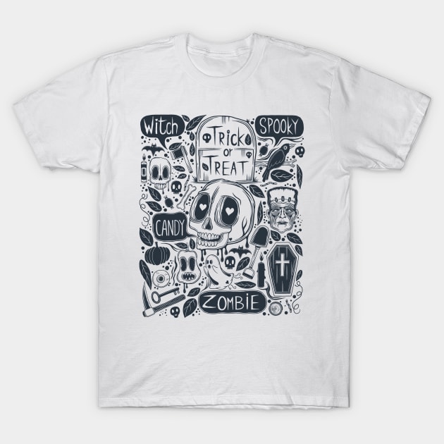 Halloween Doodle T-Shirt by Scriptnbones